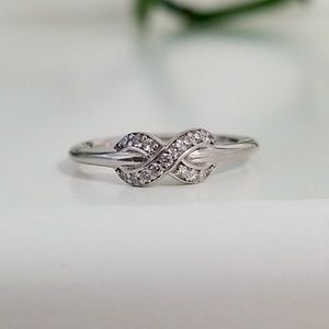 925 Sterling Silver Infinity Ring with Cubic Zirconias, Size 5 1/2